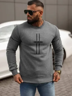 Fashion Herren Sweatshirt Dunkelgrau JS/8B1358/5 Herren Sweatshirts Mit Print | Sweatshirts Ohne Kapuze