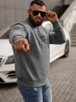 New Herren Sweatshirt Dunkelgrau JS/8B1361/5 Herren Sweatshirts Mit Print | Sweatshirts Ohne Kapuze