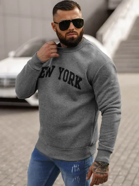 New Herren Sweatshirt Dunkelgrau JS/8B1362/5 Herren Sweatshirts Mit Print | Sweatshirts Ohne Kapuze