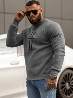 Fashion Herren Sweatshirt Dunkelgrau JS/8B1358/5 Herren Sweatshirts Mit Print | Sweatshirts Ohne Kapuze