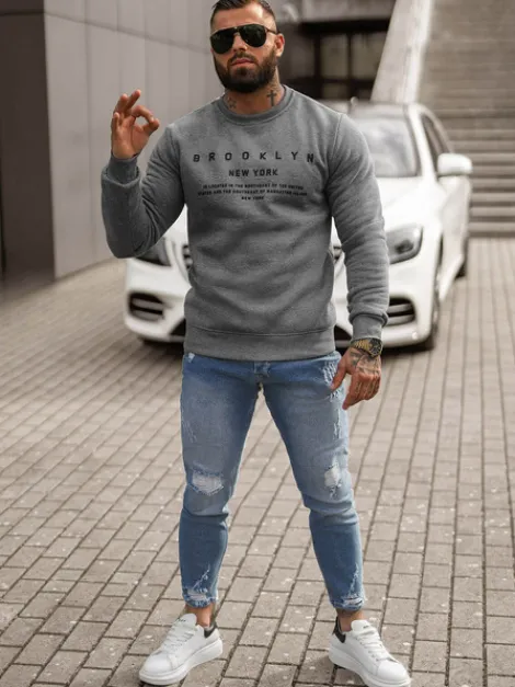 Discount Herren Sweatshirt Dunkelgrau JS/8B1360/5 Herren Sweatshirts Mit Print | Sweatshirts Ohne Kapuze