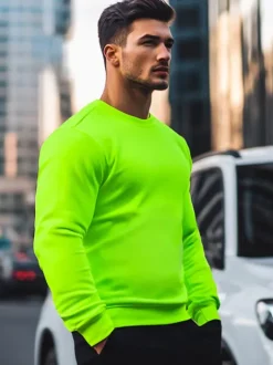 New Herren Sweatshirt Grün-Neon JS/2001-10Z Herren Sweatshirts Ohne Kapuze