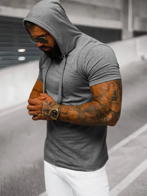 New Herren T-shirt Anthrazit JS/8T89/5 Herren T-shirts Mit Kapuze | T-shirts Ohne Print