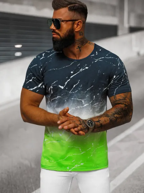 Discount Herren T-shirt Dunkelblau Grün JS/S119/153Z Herren T-shirts Mit Print