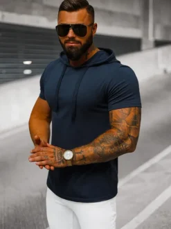 Online Herren T-shirt Dunkelblau JS/8T89/25 Herren T-shirts Mit Kapuze | T-shirts Ohne Print