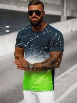 Discount Herren T-shirt Dunkelblau Grün JS/S119/153Z Herren T-shirts Mit Print