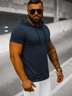 Online Herren T-shirt Dunkelblau JS/8T89/25 Herren T-shirts Mit Kapuze | T-shirts Ohne Print
