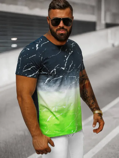 Discount Herren T-shirt Dunkelblau Grün JS/S119/153Z Herren T-shirts Mit Print