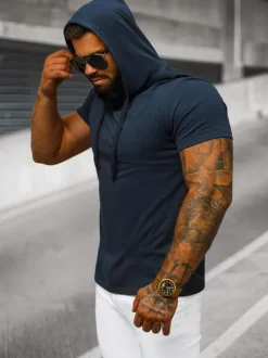 Online Herren T-shirt Dunkelblau JS/8T89/25 Herren T-shirts Mit Kapuze | T-shirts Ohne Print