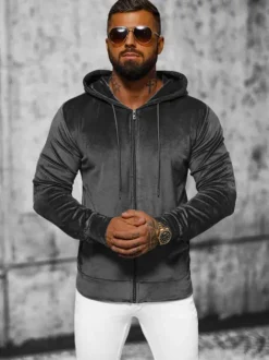 Fashion Herren Velours Kapuzenpullover Anthrazit JS/8B1168/6 Herren Kapuzenpullover | Sweatjacken