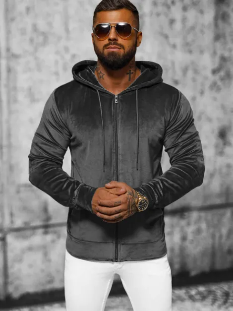 Fashion Herren Velours Kapuzenpullover Anthrazit JS/8B1168/6 Herren Kapuzenpullover | Sweatjacken