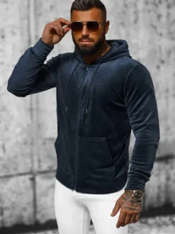 Online Herren Velours Kapuzenpullover Dunkelblau JS/8B1168/25 Herren Kapuzenpullover | Sweatjacken