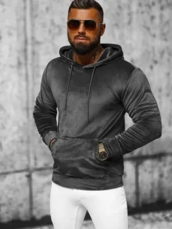 Fashion Herren Velours Kapuzenpullover Anthrazit JS/8B1170/6 Herren Sweatshirts Ohne Print | Kapuzenpullover
