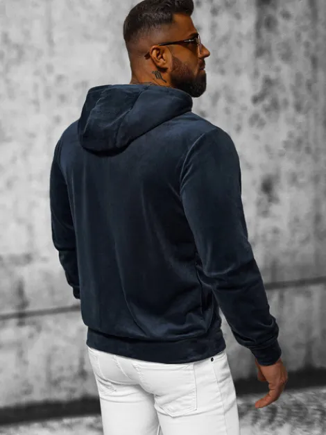 Online Herren Velours Kapuzenpullover Dunkelblau JS/8B1168/25 Herren Kapuzenpullover | Sweatjacken