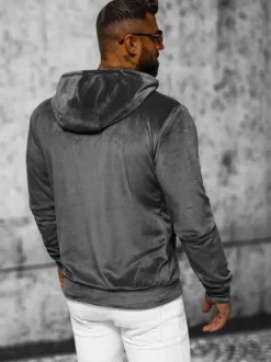 Fashion Herren Velours Kapuzenpullover Anthrazit JS/8B1170/6 Herren Sweatshirts Ohne Print | Kapuzenpullover
