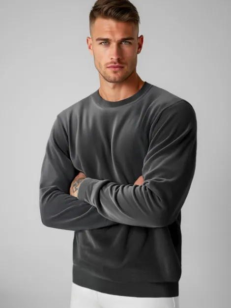 Hot Herren Velours Sweatshirt Anthrazit JS/8B1166/6 Herren Sweatshirts Ohne Print | Sweatshirts Ohne Kapuze