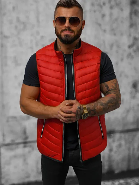 New Herren Weste Dunkelrot N/7103/5Z Herren Steppwesten