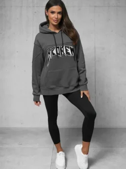 Hot Kapuzenpullover Anthrazit O/SWE23019Z Damen Sweatshirts Mit Print
