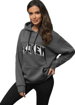 Hot Kapuzenpullover Anthrazit O/SWE23019Z Damen Sweatshirts Mit Print