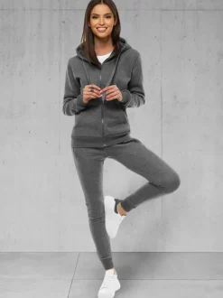 Fashion Zweiteiliges Trainingsanzug-Set Anthrazit JS/CKW03 Damen Trainingsanzüge Mit Reißverschluss | Trainingsanzüge Mit Kapuze
